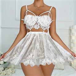 Sexy White Lace See-through Backless Babydoll Sleepwear Lingerie N23228