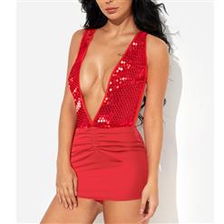 Sequin Halter Plunge Dress N2328