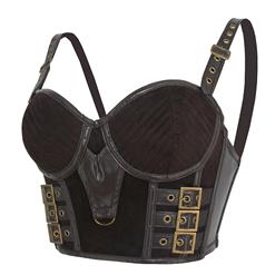 Sexy Brown Deer Velvet B Cup Spaghetti Straps Bustier Bra Clubwear Crop Top N23363