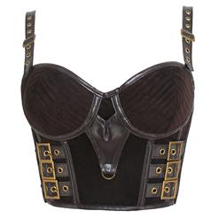 Sexy Brown Deer Velvet B Cup Spaghetti Straps Bustier Bra Clubwear Crop Top N23363