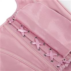 Retro Wide Shoulder Straps Pink Leaf Print 13 Plastic Boned Overbust Corset N23470