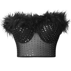 Women's Sexy Feather Sequin Short Bra Shaping Top N23515