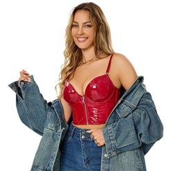 Sexy Punk Faux Leather Spaghetti Straps Bustier Zipper Clubwear Crop Top N23687