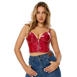 Sexy Punk Faux Leather Spaghetti Straps Bustier Zipper Clubwear Crop Top N23687