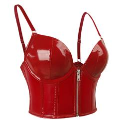 Sexy Punk Faux Leather Spaghetti Straps Bustier Zipper Clubwear Crop Top N23687