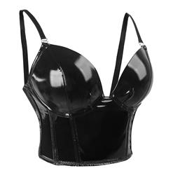 Sexy Punk Faux Leather Spaghetti Straps Bustier Clubwear Crop Top N23748