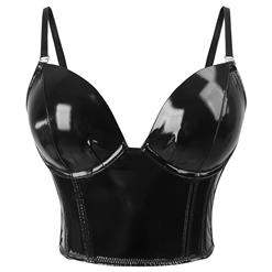 Black Strap Bustier Bra, Crop Top Vegan Leather Bustier Bra, Faux Leather Bustier Bra, Sexy Bra Top, Sexy Black Bustier #N23647