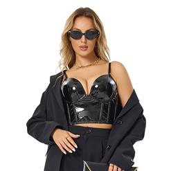 Sexy Punk Faux Leather Spaghetti Straps Bustier Clubwear Crop Top N23748