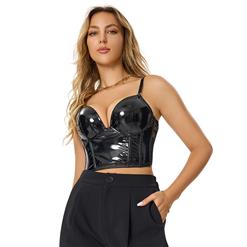 Sexy Punk Faux Leather Spaghetti Straps Bustier Clubwear Crop Top N23748