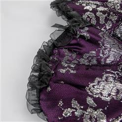 Sexy Black and Purple Ruffle Patchwork Floral Lace Spaghetti Straps Mini Dress Chemise N2647