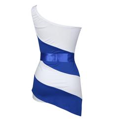 Sexy Blue & White Sleeveless Racing Girl Irregular Hem One-piece Shorts N2862