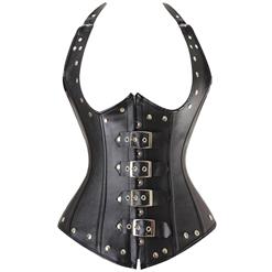 Faux Leather Buckles Underbust Corset N2968