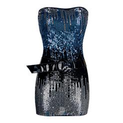 Sexy Ombre Sequin Strapless Bodycon Belted Clubwear Mini Wrap Dress N3228