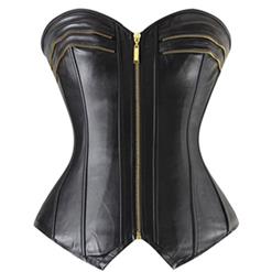 Faux Leather Zipper Front Corset, Zipper Front Corset, Leather Corset, #N4271