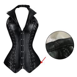 2pcs Vest Leather Corset, Vest Leather Corset Black, Leather Corset Black, Sexy Black Leather Corset, Steampunk Corset, Cheap Leather Corset, #N4392