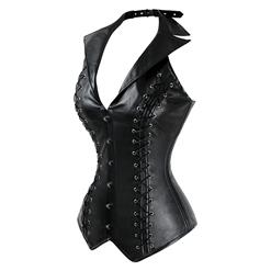 Women's Black Leather Vest Corset N4392