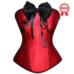 Red Corset, Red Corset with Big Black Bow, Sexy Corset, #N4397