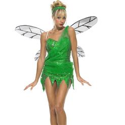 Sexy Green Pixie Costume, Sequinned Sprite Fancy Dress Costume, Green Pixie Costume, #N4731