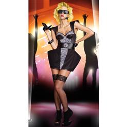 Super Star Costume, Cheetah Costume Dress, Black Vinyl Gaga Dress, #N4812