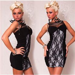 Elegant Evening Club Dress, Elegant Evening Club Dress With Lace White, Black/White Dress, #N5131