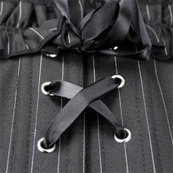 Classical Black Strapless Ruffle Pinstripe Secretary Overbust Corset N5162