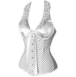 Halter Polka Dot Corset Top, White Polka Dot Corset Top, Halter Polka Dot Corset, #N5329