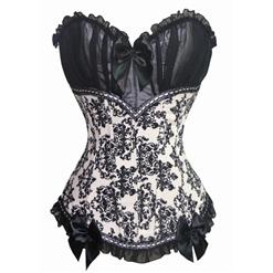 Organza and Floral Brocade Corset, White-Black Organza and Floral Brocade Corset, White-Black Floral Brocade Corset, #N5364