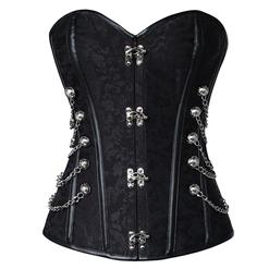 Overbust Steel Boned Corset, Black Steel Boned Steampunk Corset, Steel Boned Steampunk Style Overbust Corset, #N5545