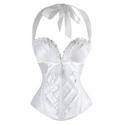 White Satin Corset, White Corset, Satin Classic Sweetheart Overbust Corset, #N5681