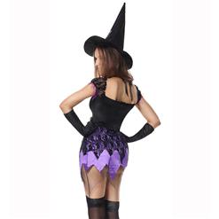 Sexy Nitty Purple-black Irregular Patch Off Shoulder Witch Halloween Costume N5861