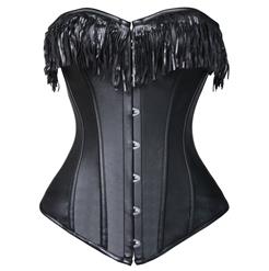 Leather Fringe Corset, Black Fringe Corset, Leather Black Corset, #N5919