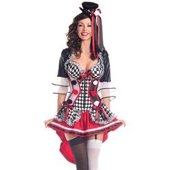 Deluxe Sexy Circus Grid Mini Dress Harlequin Adullt Cosplay Costume N5942