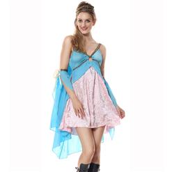 Blue Gold Elegant Sexy Deep-V Goddess Hi-Lo Organze Adult Costume Daily Wearable N5944