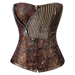 Brocade Steampunk Overbust Corset, Brown Steampunk Corset, Steampunk Corset With Zip, #N6108