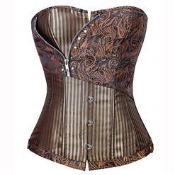 Brown Jacquard Stripe Corset, Jacquard Stripe Corset, Jacquard Stripe Steampunk Corset, #N6109