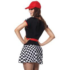 Sexy Short Red-black Racing Girl V-neck Adult Costume with Belt and Cap N6197