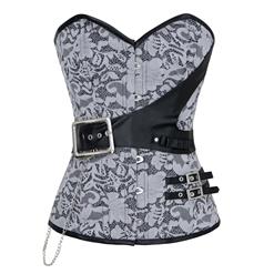 Steampunk Black and Silver Brocade Waist Cincher Strapless Overbust Corset N6222