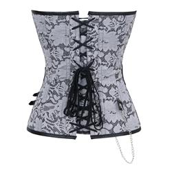 Steampunk Black and Silver Brocade Waist Cincher Strapless Overbust Corset N6222