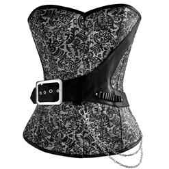 Black Silver Brocade Steampunk Corset, Steampunk Steel Boned Corset, Brocade Steampunk Steel Boned Corset, #N6223