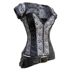 Faux Leather and Brocade Corset with Belt N6371