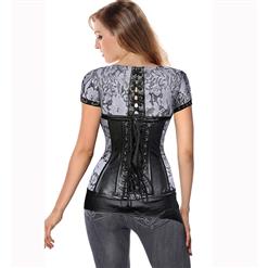 Faux Leather and Brocade Corset with Belt N6371