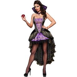 Deluxe Evil Queen Black-purple Overbust Stand Collar Theatrical Fancy Ball Costume N6382