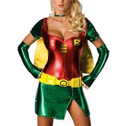 Adult Sexy Women's Greeen Red Short Robin Role Play Halloween CostumeN6399