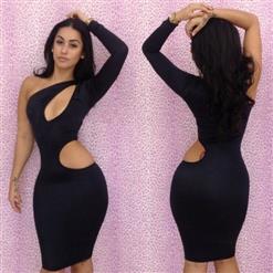 Black Cut Out Dress, Black Cut Out Bodycon Dress, One Shoulder Cut Out Dress, #N6425