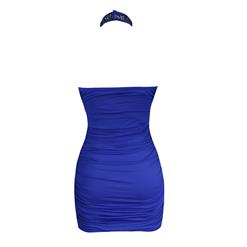 Sexy Royal Blue Sqeuins Halter Sleeveless Mini Dress Clubwear N6485