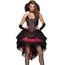 Deluxe Black-red Lace Vampire Vixen Queen Hi-Lo Stand Collar Halloween Costume N6533