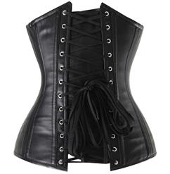 Punk Black Deep V Faux Leather Steel Boned Overbust Corset N6546