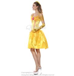 Adult Yellow Princess Belle Off Shoulder Midi Dress Role Play Cosplay Costume N6559