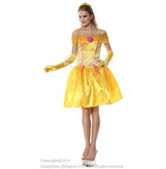 Adult Yellow Princess Belle Off Shoulder Midi Dress Role Play Cosplay Costume N6559