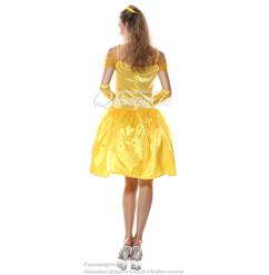 Adult Yellow Princess Belle Off Shoulder Midi Dress Role Play Cosplay Costume N6559